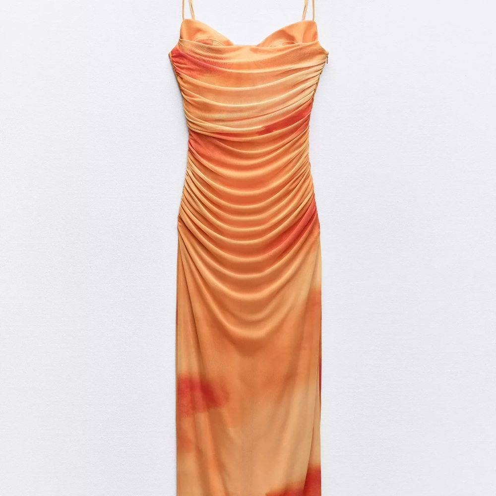 Zara draped printed tulle dress